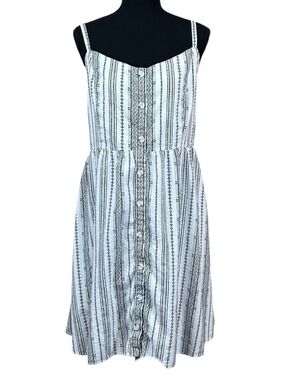 Old Navy Black White Stripe Embroidered Linen Cami Sundress Size XXL